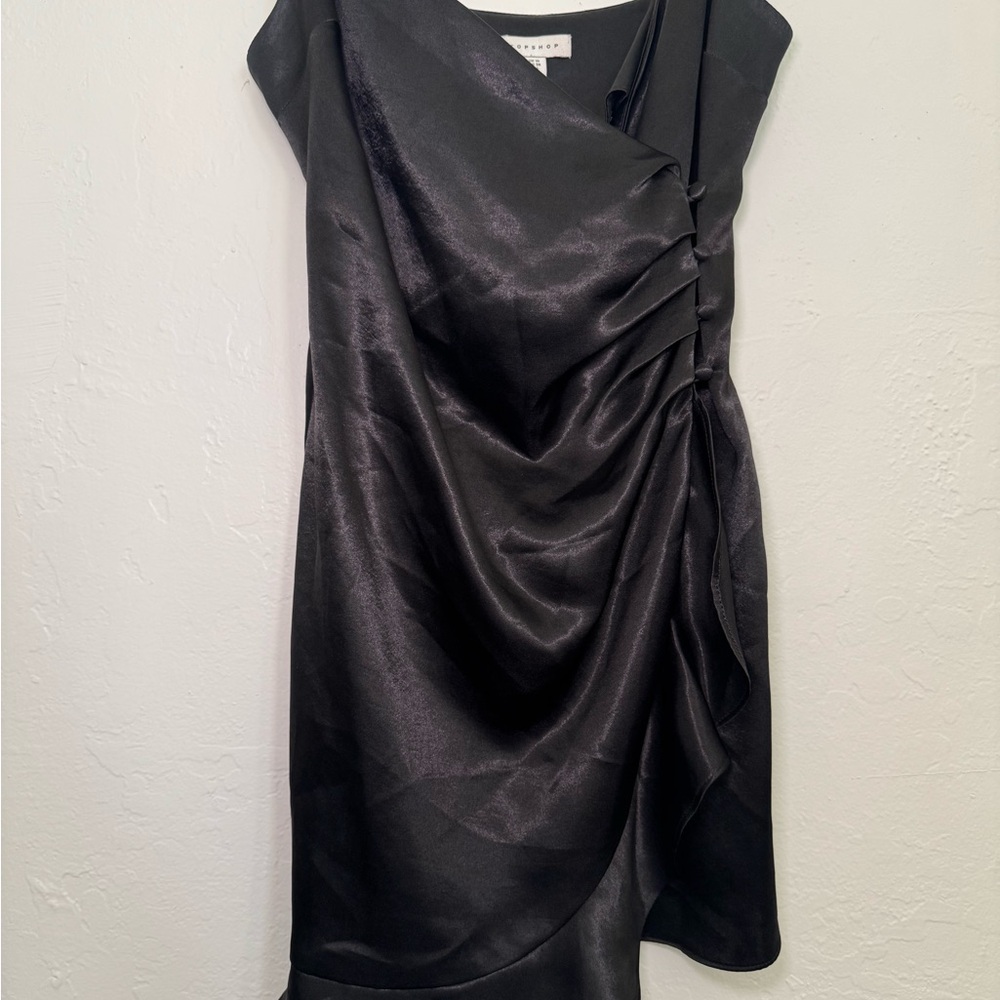 Black Asymmetrical Ruched Cocktail Dress